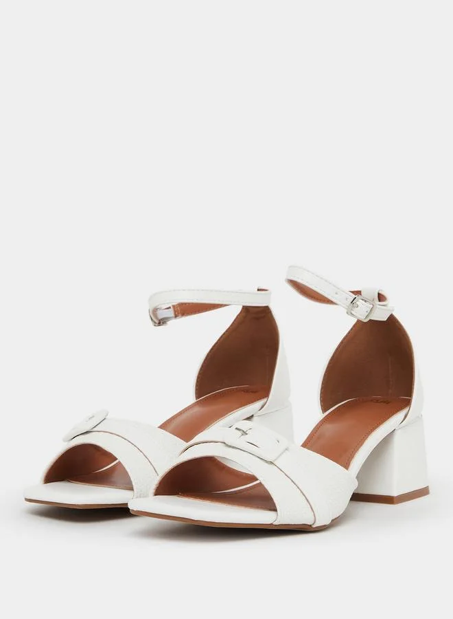 Styli White Ankle Strap Low Heel Sandals